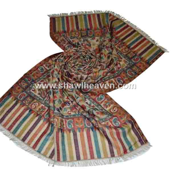 Kashmir full-size shawl with allover flower vines and paisley boteh